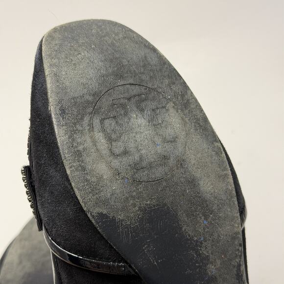 Tory Burch Carissa Embellished Bow Suede Leather Black Ballet Flat Size 7.5 M - Picture 13 of 14